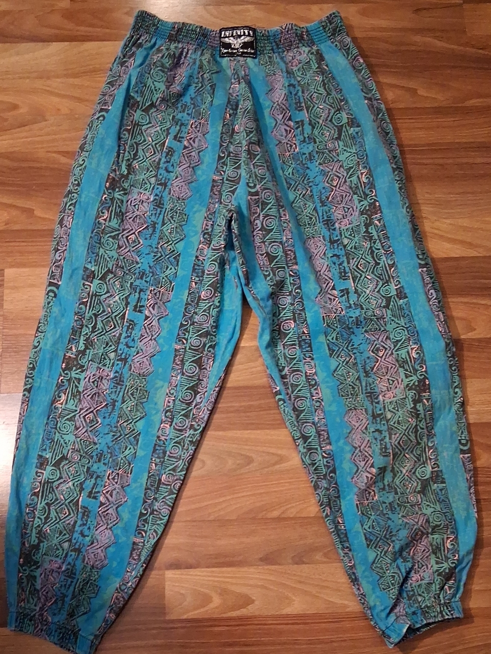 1980's Teal Striped Pattern Joggers